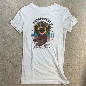 Aeropostale White Sunflower Boot Graphic Tee | Cute Casual T‑Shirt | XS